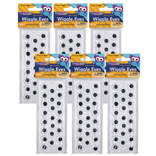 Creativity Peel & Stick Wiggle Eyes On Sheets, Black, Assorted Sizes, 60 Per Pack, 6 Packs CK-343702-6