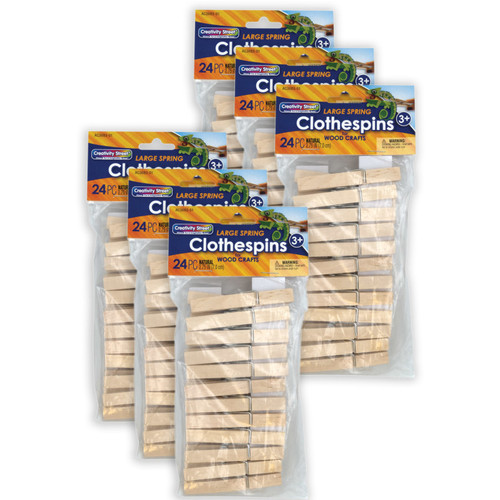 Creativity Spring Clothespins, Natural, Large, 2.75", 24 Per Pack, 6 Packs CK-368301-6