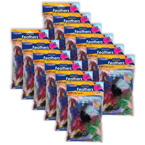 Creativity Turkey Plumage Feathers, Assorted Bright Hues, Assorted Sizes, 14 Grams Per Pack, 12 Packs CK-450001-12
