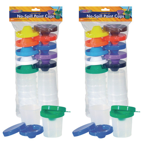 Creativity No-Spill Round Paint Cups With Colored Lids, 3" Dia., 10 Per Pack, 2 Packs CK-5100-2