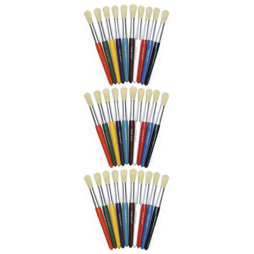 Creativity Beginner Paint Brushes, Round Stubby Brushes, 10 Assorted Colors, 7.5" Long, 10 Per Pack, 3 Packs CK-5183-3