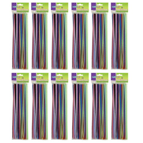 Creativity Regular Stems, Assorted Colors, 12" X 4 Mm, 100 Pieces Per Pack, 12 Packs CK-711201-12