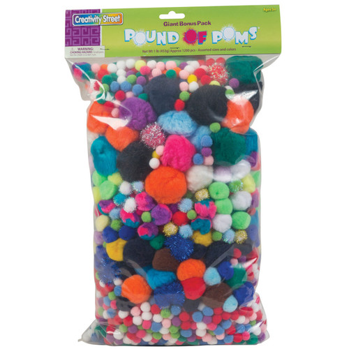 Creativity Pound Of Poms, Assorted Colors & Sizes, 1 Lb. CK-818001