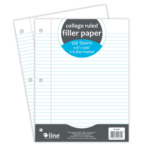 C-Line Filler Paper, College Ruled, 8" X 10-1/2", White, 100 Sheets CLI22031