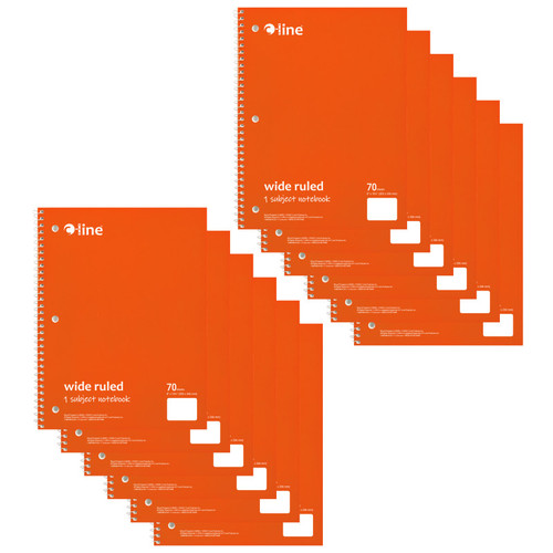 C-Line 1-Subject Notebook, 70 Page, Wide Ruled, Orange, Pack Of 12 CLI22042-12