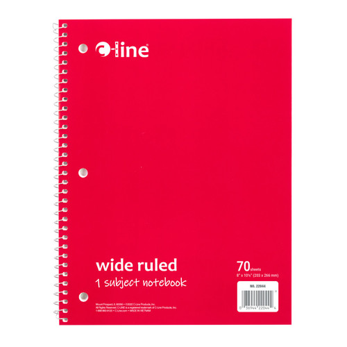 C-Line 1-Subject Notebook, 70 Page, Wide Ruled, Red CLI22044