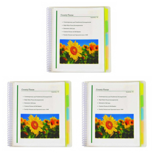C-Line 10-Pocket Poly Portfolio With Write-On Index Tabs, Spiral Bound, 5-Tab, Clear With Assorted Color Tabs, Pack Of 3 CLI33650-3
