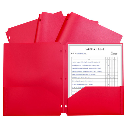 C-Line Two-Pocket Heavyweight Poly Portfolio Folder With Three-Hole Punch, Red, Each CLI33934