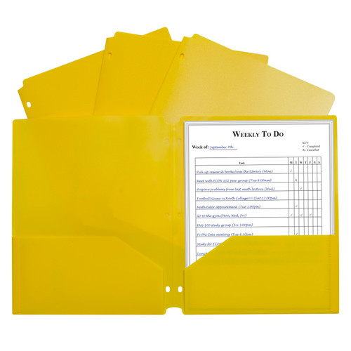 C-Line Two-Pocket Heavyweight Poly Portfolio Folder With Three-Hole Punch, Yellow, Each CLI33936