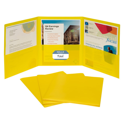 C-Line 3-Pocket Poly Portfolio, Yellow, Box Of 24 CLI33946
