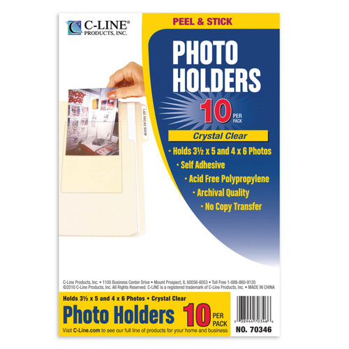 C-Line Peel & Stick Photo Holders, Clear, 4" X 6", Pack Of 10 CLI70346
