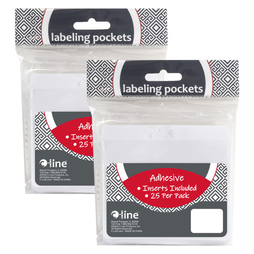 C-Line Self Adhesive Labeling Pockets With Inserts, 25 Per Pack, 2 Packs CLI70443-2