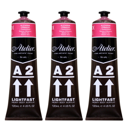 Atelier A2 Heavy Body Lightfast Artist Acrylic, 4 Oz., Alizarine Crimson Hue, Pack Of 3 CRM677-3