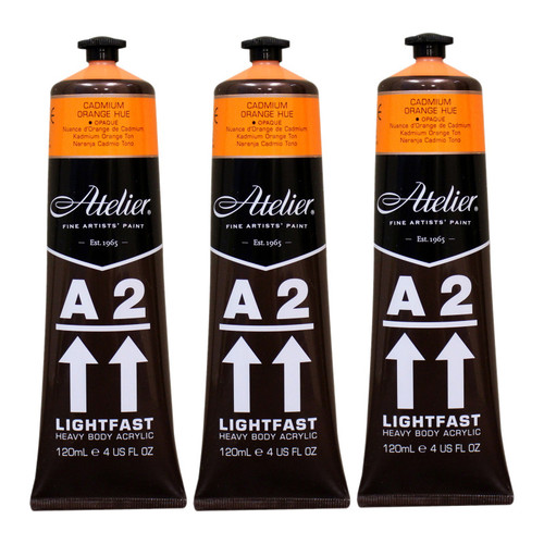 Atelier A2 Heavy Body Lightfast Artist Acrylic, 4 Oz., Cadmium Orange Hue, Pack Of 3 CRM681-3