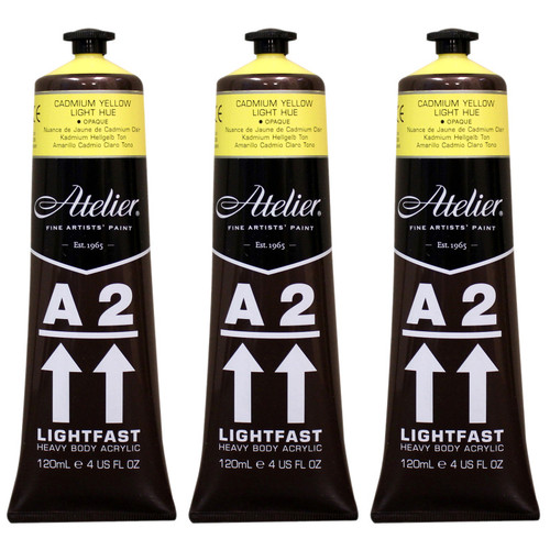 Atelier A2 Heavy Body Lightfast Artist Acrylic, 4 Oz., Cadmium Yellow Light Hue, Pack Of 3 CRM684-3