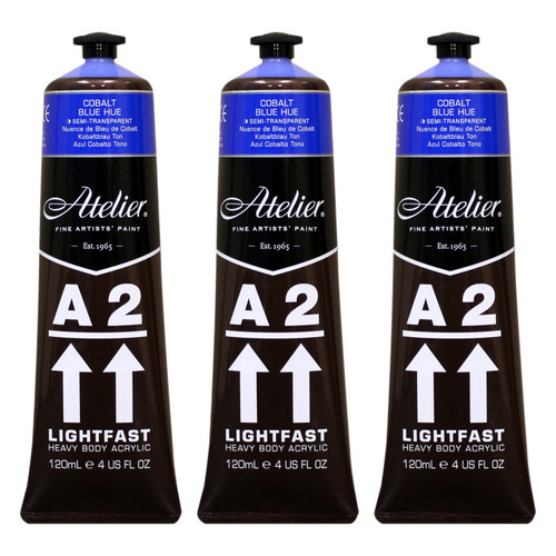 Atelier A2 Heavy Body Lightfast Artist Acrylic, 4 Oz., Cobalt Blue Hue, Pack Of 3 CRM687-3