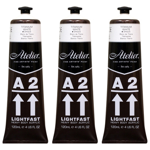 Atelier A2 Heavy Body Lightfast Artist Acrylic, 4 Oz., Titanium White, Pack Of 3 CRM691-3