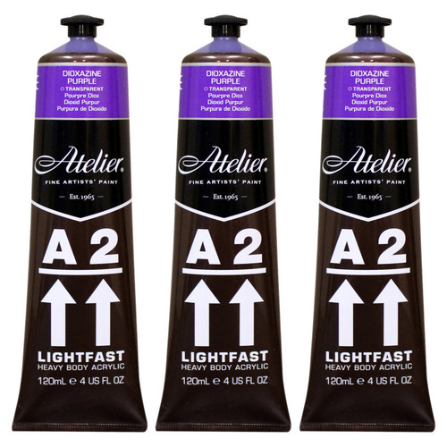 Atelier A2 Heavy Body Lightfast Artist Acrylic, 4 Oz., Dioxazine Purple Hue, Pack Of 3 CRM693-3