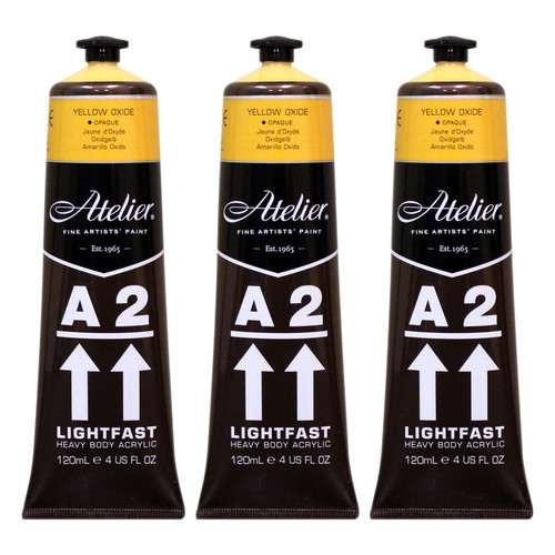 Atelier A2 Heavy Body Lightfast Artist Acrylic, 4 Oz., Yellow Oxide, Pack Of 3 CRM696-3