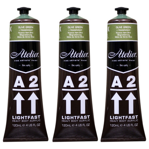 Atelier A2 Heavy Body Lightfast Artist Acrylic, 4 Oz., Olive Green Hue, Pack Of 3 CRM766-3