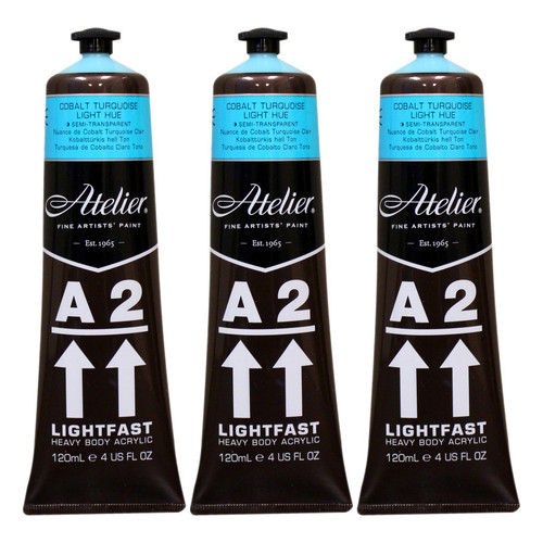Atelier A2 Heavy Body Lightfast Artist Acrylic, 4 Oz., Cobalt Turquoise Light Hue, Pack Of 3 CRM784-3