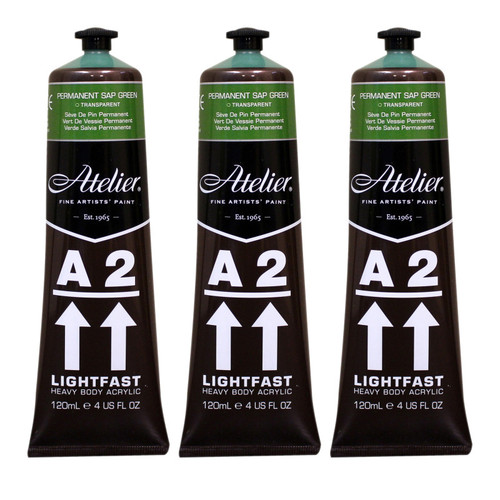Atelier A2 Heavy Body Lightfast Artist Acrylic, 4 Oz., Permanent Sap Green, Pack Of 3 CRM834-3