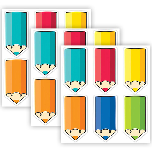 Creative Core Decor Colorful Doodle Pencils 6 Inch Designer Cut-Outs, 72 Per Pack, 3 Packs CTP10902-3