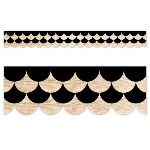 Creative Core Decor Black And Wood Scallops Ez Border, 48 Feet CTP10975