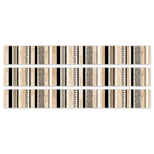 Creative Core Decor Stripes And Doodles On Wood Ez Border, 48 Feet Per Pack, 3 Packs CTP10976-3