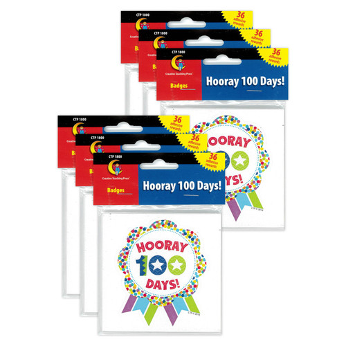 Creative Hooray 100 Days! Ribbon Reward Badge, 36 Per Pack, 6 Packs CTP1800-6