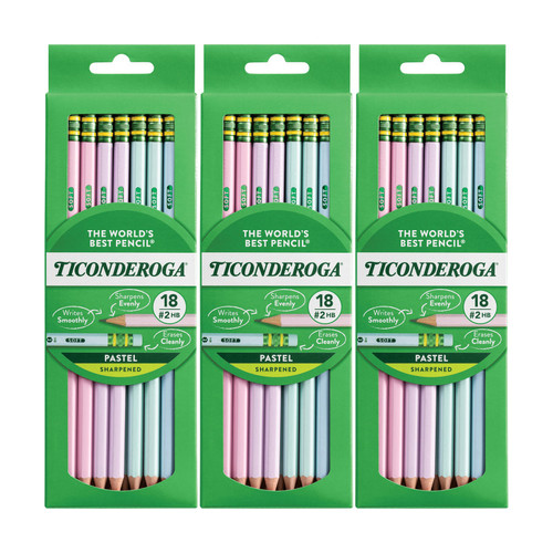 Ticonderoga Wooden Pencil Pastel, Sharpened, 18 Per Pack, 3 Packs DIX13718-3