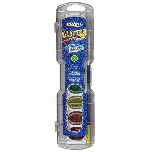 Prang Washable Watercolors Set, 8 Assorted Glitter Colors W/Brush DIX80515