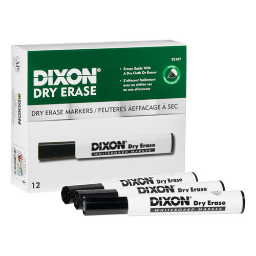 Dixon Dry Erase Markers Wedge Tip, Black, Pack Of 12 DIX92107