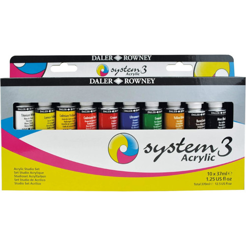 Daler-Rowney System3 Acrylic Paint Studio Set, Assorted Colors, 37Ml, 10 Pieces DRW129037910