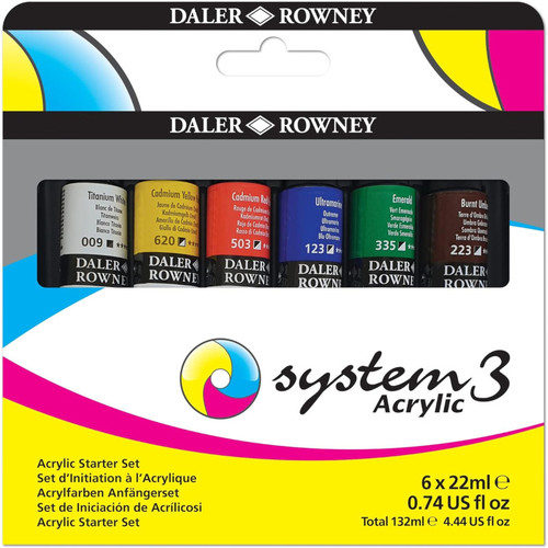 Daler-Rowney System3 Acrylic Paint Starter Set, Assorted Colors, 22Ml, 6 Pieces DRW129100005