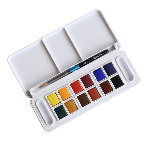 Daler-Rowney Aquafine Watercolor Paint Half Pan Travel Set, Assorted Colors, 12 Pieces DRW131900001