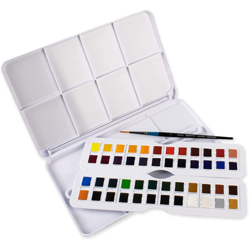 Daler-Rowney Aquafine Watercolor Paint Half Pan Studio Set, Assorted Colors, 48 Pieces DRW131900201