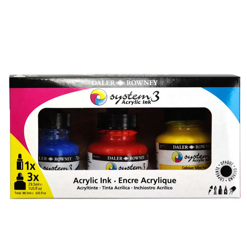 Daler-Rowney System3 Acrylic Ink Starter Set With Empty Marker, Assorted Colors, 29.5Ml, 3 Pieces DRW161100003
