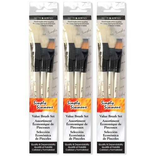 Daler-Rowney Simply Simmons Mop Brush Set, 3 Pieces Per Set, 3 Sets DRW255300005-3