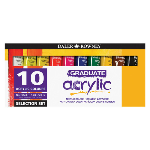 Daler-Rowney Graduate Acrylic Paint Selection Set, Assorted Colors, 38Ml, 10 Pieces DRWD1239000103