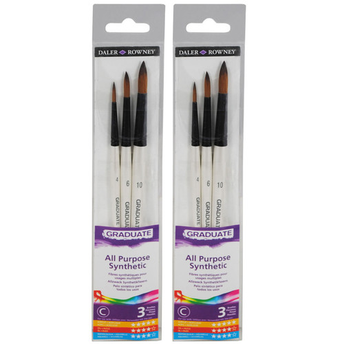 Daler-Rowney Graduate Round Brush Set, Synthetic, 3 Pieces Per Set, 2 Sets DRWD212530007-2