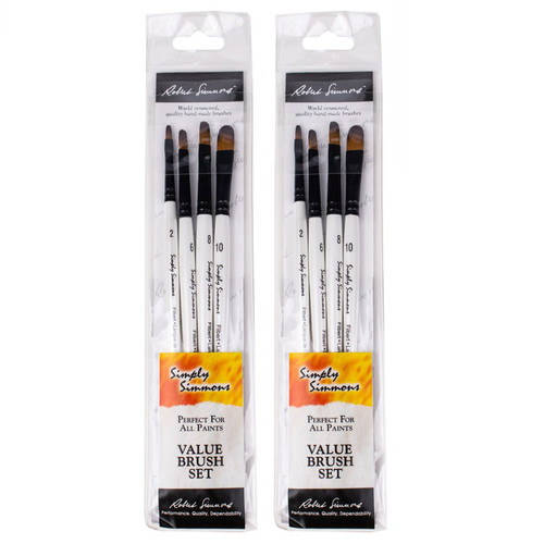 Daler-Rowney Simply Simmons Filbert Brush Set, Short Handle Mixed Media Paintbrush, White, 4 Pieces Per Set, 2 Sets DRWD255400005-2