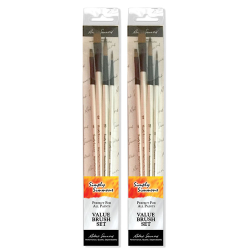 Daler-Rowney Simply Simmons Brush Set, Synthetic Bristles, Long Handle Acrylic & Oil Paintbrush, White, 4 Pieces Per Set, 2 Sets DRWD255410001-2