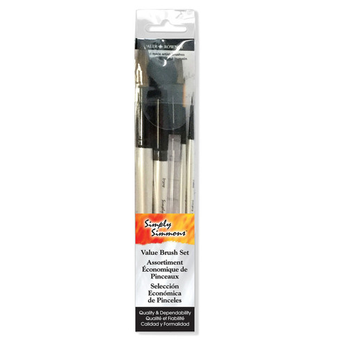 Daler-Rowney Simply Simmons Watercolor Brush Set, Short Handle Watercolor Paintbrush, White, 5 Pieces DRWD255500010
