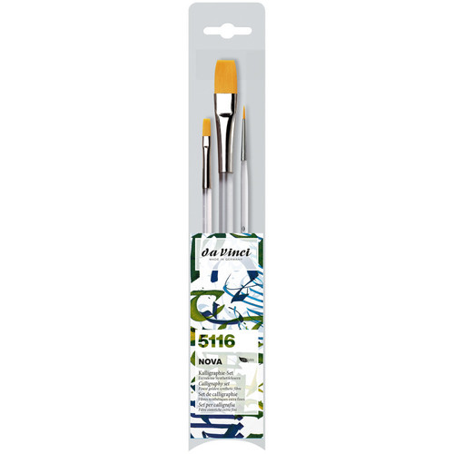 Da Nova Lettering & Calligraphy Brushes, Synthetic, All Paint Types, Assorted, 3 Brush Set DVXVA51160
