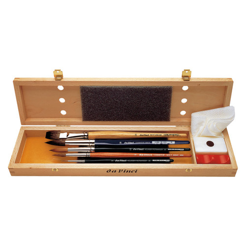 Da Watercolor Brush Set, Watercolor, Assorted, 5 Brush Set In Wooden Box With Soap DVXVA52400