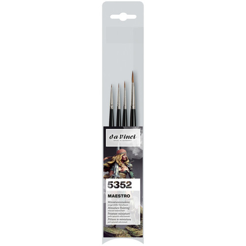 Da Maestro Miniature Brushes, Natural Kolinsky Red Sable, Acrylic, Needle Tip, Assorted, 4 Brush Set DVXVA53520