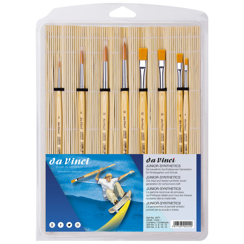 Da Junior Synthetics Student Brushes, Synthetic, Acrylic & Tempera, Assorted, 8 Brush Set In Bamboo Mat DVXVA53710