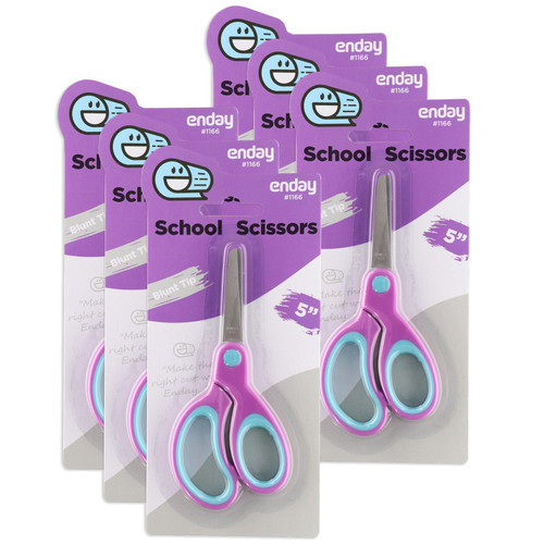 Enday Soft Grip School Scissors, 5", Round Tip, Purple, Pack Of 6 EDY11666