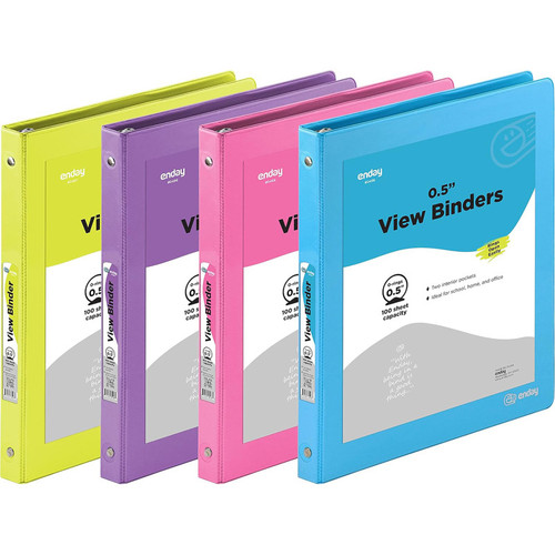 Enday 3-Ring View Binder, O-Ring, Assorted Colors, 1/2 Inch, Pack Of 4 EDYEND16124